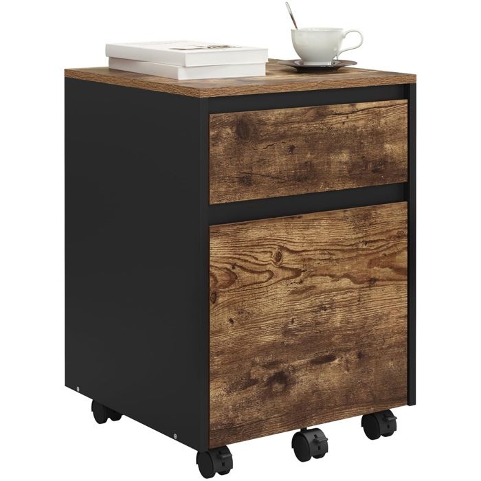 WOLTU Caisson de Bureau avec 2 Tiroirs Armoire sur roulettes en Bois dingénieur PB 40x40x56cm Effet Bois Vintage W0ATT0595