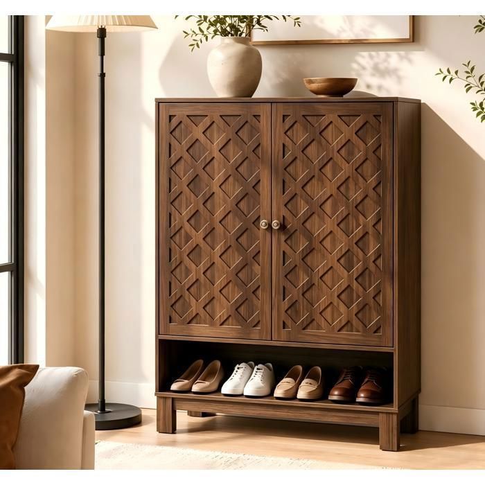 Meuble à Chaussures 2 Portes 5 Niveaux avec étagères réglables Hauteur 110 cm pour entrée Couloir Salon - Marron