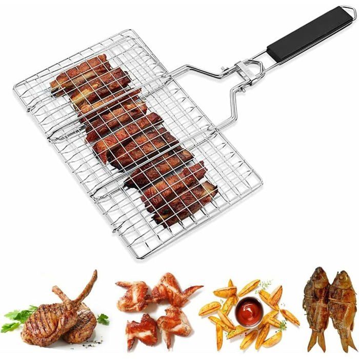 VOSAREA 1pièce Panier à Griller Portable Pour BBQ Avec Poignée Accessoire De Barbecue Durable Pour Poissons Et Légumes