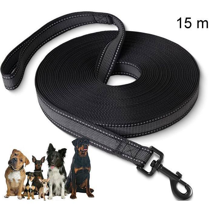 Comparer les prix de Longe pour Chien 15m, Laisse Chien 15m Antidérapante et Robuste avec Poignée pour Petits à Grands Chiens - Noir