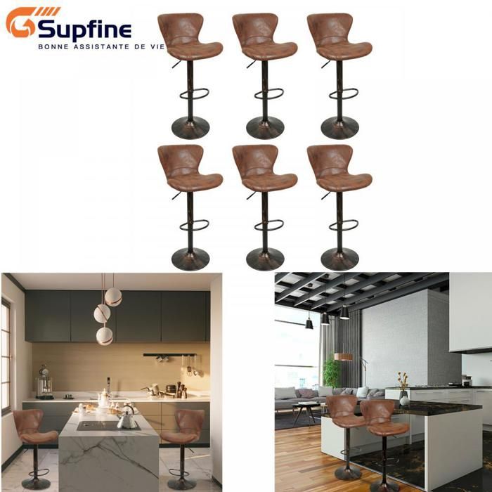 SUPFINE Tabourets de Bar Industriels Vintage Pied avec Design Antidérapant Lot de 6 Chaises de Bar