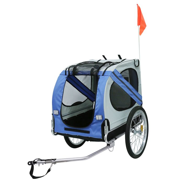 Remorque de Vélo pliable pour animaux - ERROLVES - Bleu et Gris - Remorque Vélo pour Chien - 137*73*90 CM