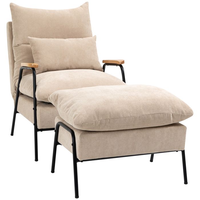 Fauteuil Barcelone Cuir Véritable Avec Repose-pieds - Style Mid-century Pour Salon, Bureau - Acier Inoxydable