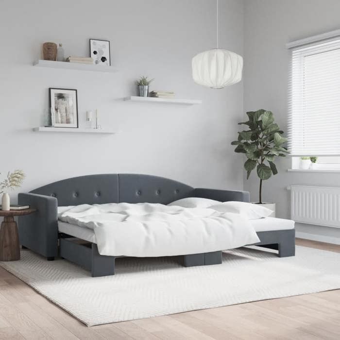 vidaXL Lit de jour avec gigogne sans matelas gris foncé 90x200 cm 3197302