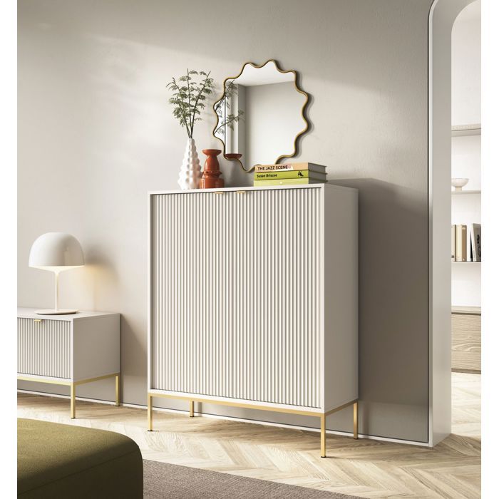 Buffet haut - VELLORE - 104 cm - grėge avec pieds dorés Buffet haut - VELLORE - 104 cm - grėge avec pieds dorés