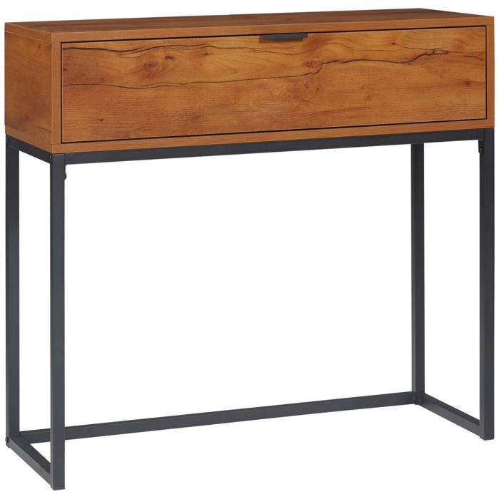 Table console - HOMCOM - tiroir et pieds en acier - pour salon entrée couloir - 80 x 30 x 76 cm - marron