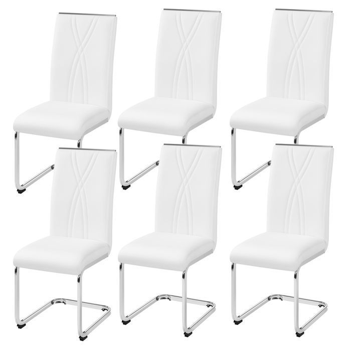 Lot de 6 Chaises de Salle à Manger en Similicuir avec Pieds Métalliques en U et Haut Dossier Blanc YAHEETECH Lot de 6 Chaises de Salle à Manger en Similicuir avec Pieds Métalliques en U et Haut Dossier Blanc YAHEETECH