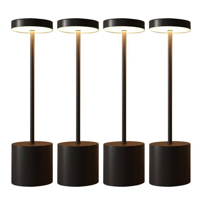 CATAVANA Lot de 4 Lampes de Table LED Sans Fil Rechargeables Design Minimaliste – Lampe Tactile Variateur USB-C IP44 Métal Noir