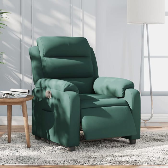 Bonne qualité - Fauteuil inclinable électrique vert foncé velours75x925x100 cm Relaxation - Scandinave DECO M5274785