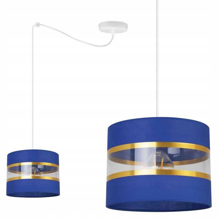 Lampe Suspendue - Light Home - Spider Elegance Gold - Métal Blanc - Abat-Jour Tissu Bleu Marine