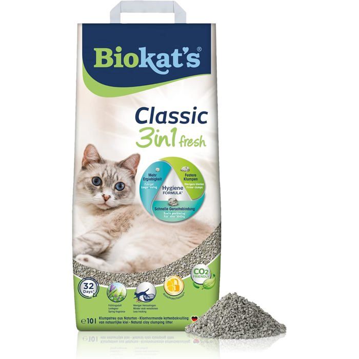 Meilleurs prix pour Classic Fresh 3In1 Parfum Printemps-Litière Pour Chats Agglomérante Avec Grains De 3 Tailles Différentes-1 Sac (1 À 10 L)