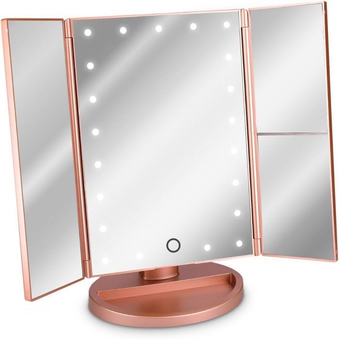 Miroir Lumineux LED 3 Faces à Poser Miroir Maquillage Triptyque Pliable sur Pied avec Effet Grossissant x2 x3 Label