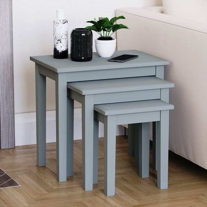 Ensemble de 3 tables gigognes Yorkshire grises – Tables d’appoint de canapé ou basse design moderne