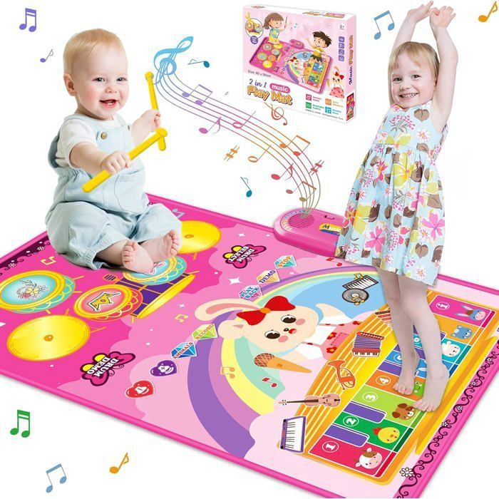 Tapis De Musique 2 En 1 Pour Enfants 1-5 Ans - Jouet Danse Piano Avec Baguettes, Cadeau Anniversaire