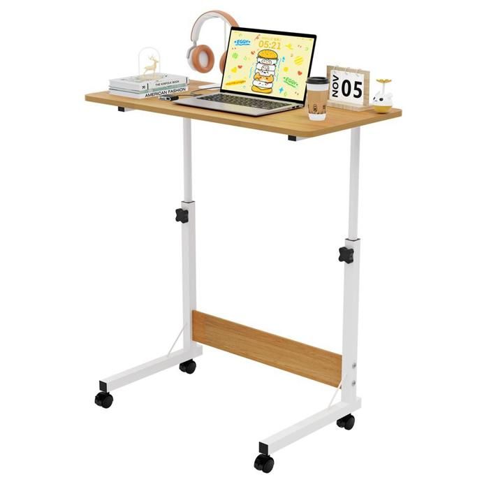 PIPIPOXER Table D'Appoint Avec Roulettes 60x30cm - Hauteur Réglable 69-90cm - Table Roulante Lit Et Canapé - Cadre Acier