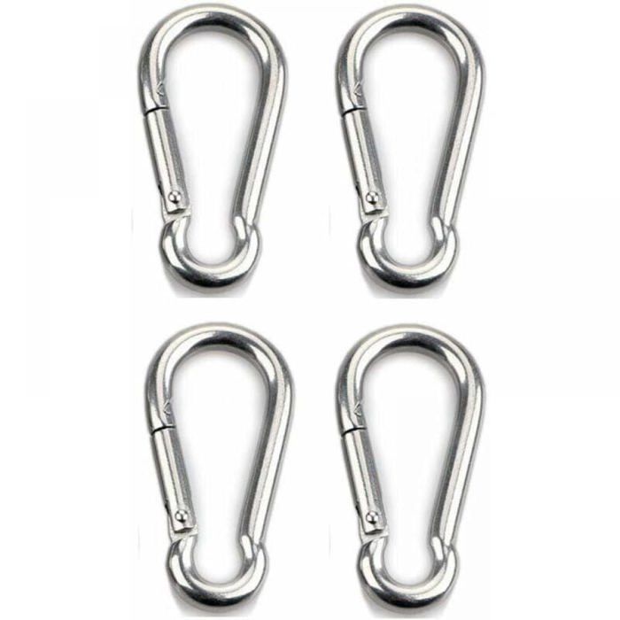 Lot De 4 Mousquetons Verrouillables M6 – Acier Inoxydable 304, Charge 70kg, 60mm, Pour Camping, Randonnée, Pêche, Porte-clés