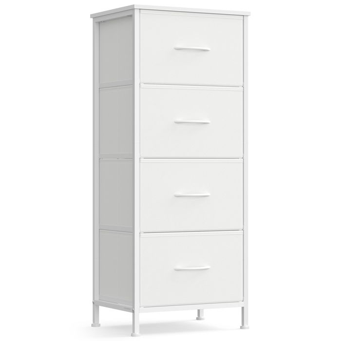Commode 4 Tiroirs - SONGMICS - Blanc Nuage et Blanc Neige - Acier - MDF - Tissu Non-tissé Commode 4 Tiroirs - SONGMICS - Blanc Nuage et Blanc Neige - Acier - MDF - Tissu Non-tissé