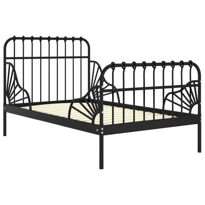 Promotion doctobre Cadre de lit adulte/enfant - Meuble de chambre - extensible sans matelas - Noir Métal 80x130/200 cm FR6192