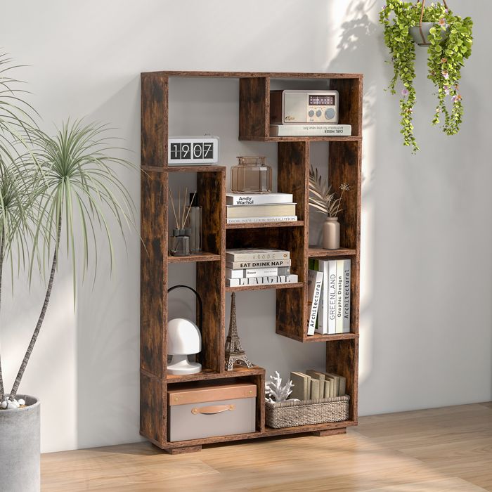GIANTEX Bibliothèque Géométrique à 9 Compartiments Style Industriel- Étagère de rangement- Salon Chambre Bureau- 70x20x120cm-