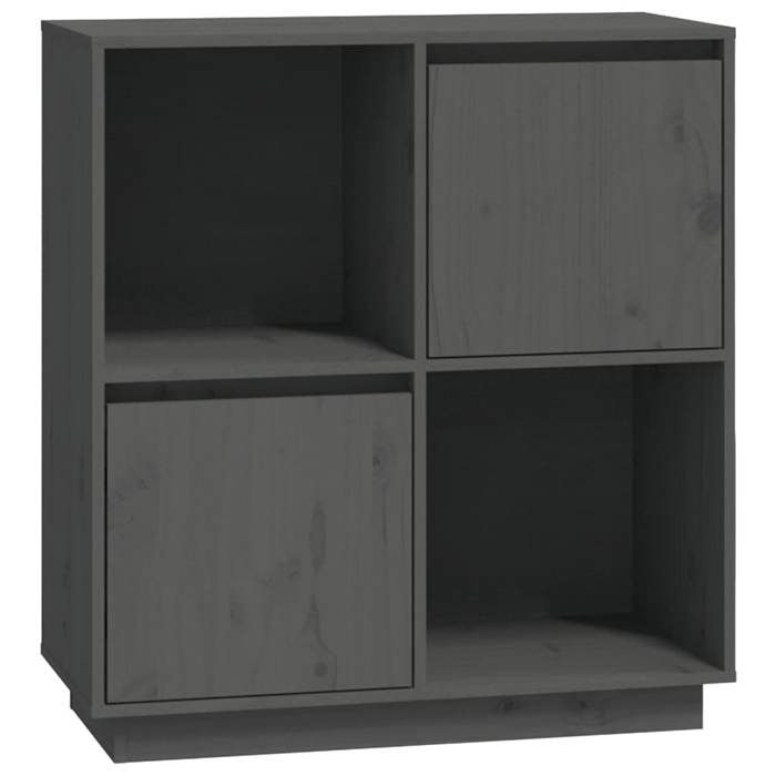 Buffet en bois massif - vidaxl - 74x35x80 cm - Gris - Bois de pin - 2 portes - 2 compartiments ouverts - A poser au sol
