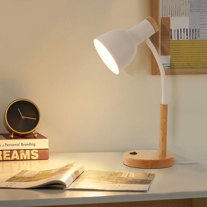 Lampe de table - KAIXUNL - Modèle réglable - Bois et métal - Culot E27 - Hauteur 47 cm