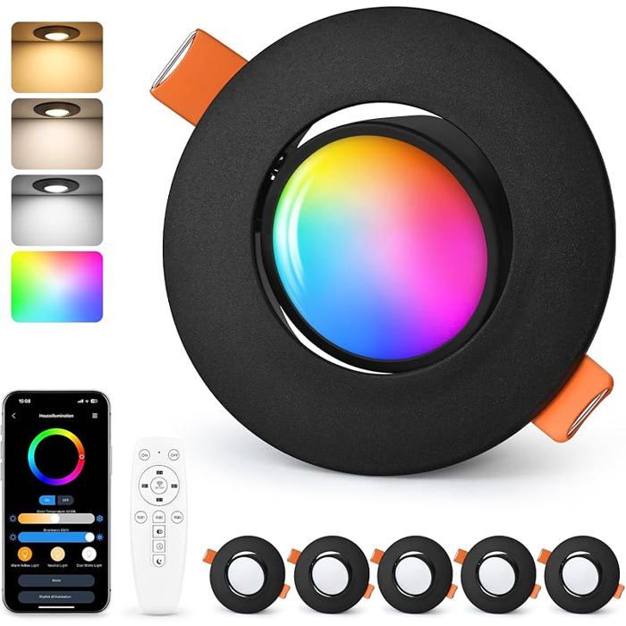 Spots Encastrables D RGB Spots Intelligents 230V 2700K-6500K Dimmables avec Application et Télécommande Noir (6 Pièces) noir SPOTS