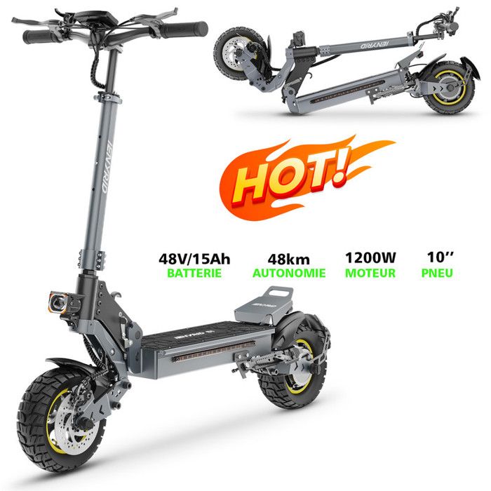 Trottinette Electrique iENYRID S1 Moteur 1200W Batterie 15Ah Pneu 10 Suspension à Ressort 48km Porté