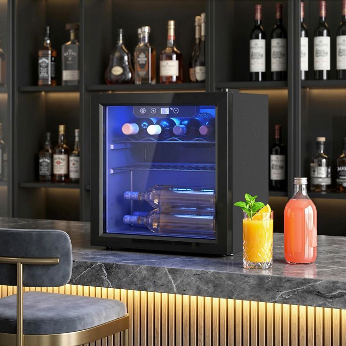 Cave à vin 12 bouteilles 36L réfrigérateur à vin et boissons avec température réglable 4-16 °C porte réversible noir - Hncbb
