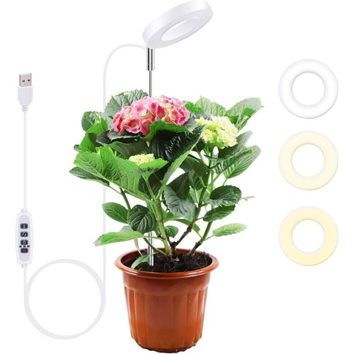 Lampe Plante Lampe de Croissance 24 LED à Spectre Complet Hauteur Réglable 61 5 cm Minuterie 4H/8H/12H avec 10 Niveaux de