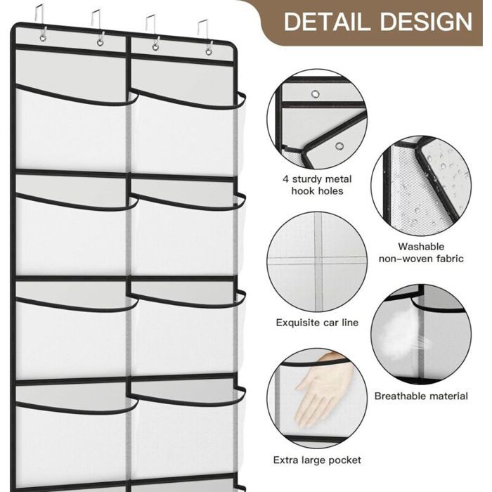 Sac de Rangement Suspendu Étagères Suspendues avec 10 Grandes Poches et 4 Crochets Rangement a Suspendre Pliable pour Chambre d