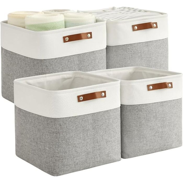 Lot de 4 paniers de rangement pliables en tissu imperméable de 33 cm avec poignées pour étagères et placards.