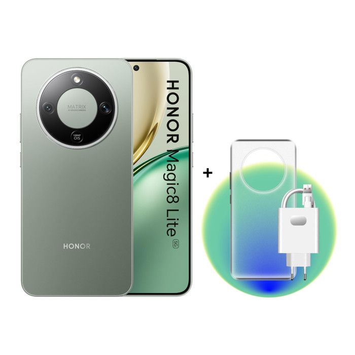HONOR Magic8 Lite 5G Smartphone 679 8GB 512GB Verde Foresta Fotocamera 108MP Batteria 7500mAh Cover + Caricabatterie Super Char