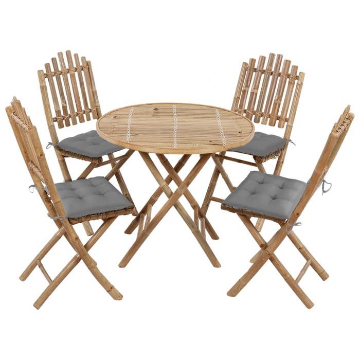 VIDAXL Ensemble Table avec chaises jardin pliable (5 pcs) - ANTI-UV - + coussins - Bambou 80x70 cm M434