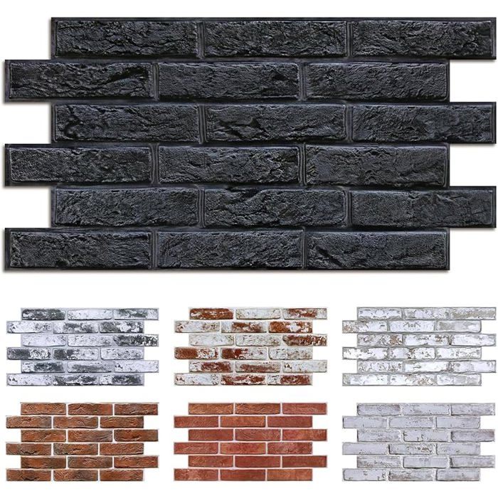12 Pièces Panneaux muraux 3D Autocollants - Aspect Brique Pierre 58x30 cm 3MM large Brick-carbon Black STICKERS