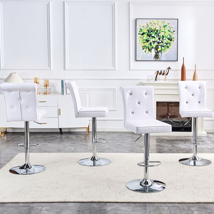 Lot de 4 chaises de bar vintage blanches en PVC motif crocodile hauteur réglable détails strass