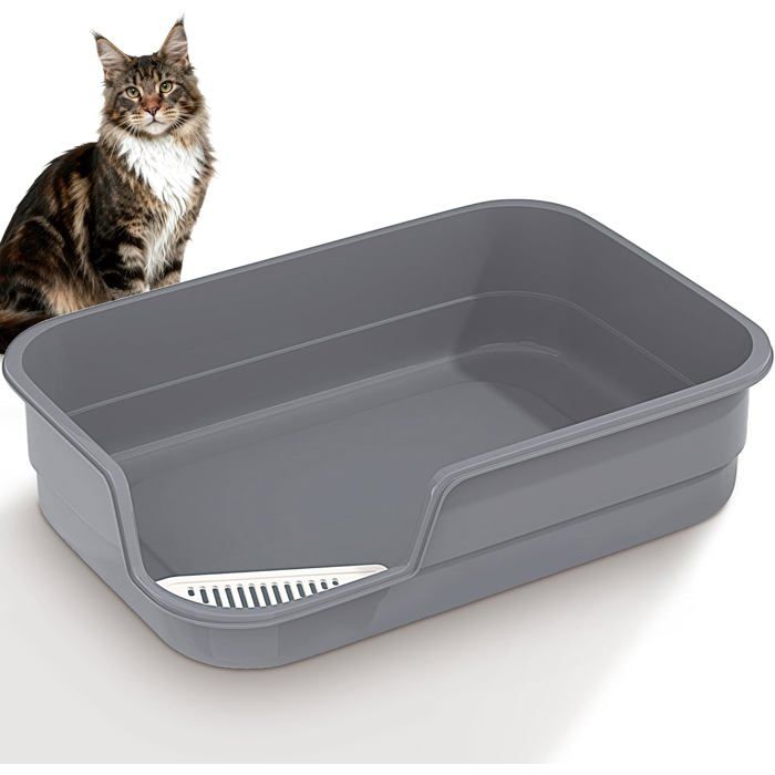 Bac À Litière Extra Large Pour Chat Avec Entrée Haute Et Basse 60X40X15Cm Xl Bac À Litière Pour Chats Anti-Fuite Facile À Ne[CA196]