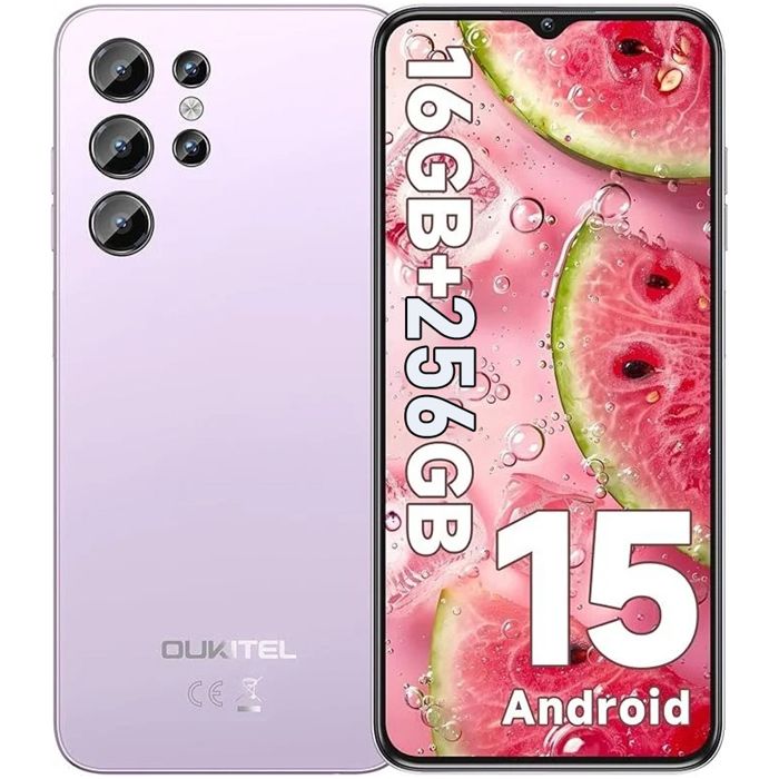 OUKITEL C1 Pro Smartphone 16GO+256GO/1TO AMOLED 6.52 Telephone Portable Android 15 13MP AI Telephone Fingerprint/3 Card Slots Rose