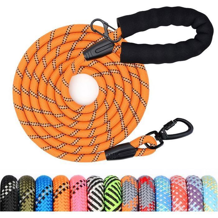 1 - Longe Pour Chien - Laisse De Dressage - Poignée Rembourrée Et Crochet Pivotant - Pour Petit Moyen Et Grand Chien - Orange- 5M