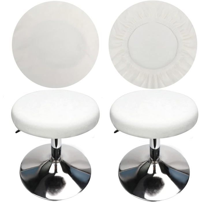 Housse Tabouret Rond Housse Tabouret de BarTissu de Luxe Diamètre 30-40 cmExtensible Infroissable Lavable (2 PCS Blanc)