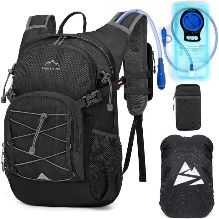 Sac à dos dhydratation 18 L avec réservoir 2 L isolé et léger couvre-pluie inclus – randonnée vélo course et escalade