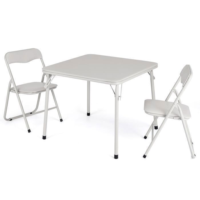 Ensemble Table et 2 Chaises Enfant Pliant Pliable Structure Métal Assises Rembourrées Salle de Jeux Salle à Manger Beige