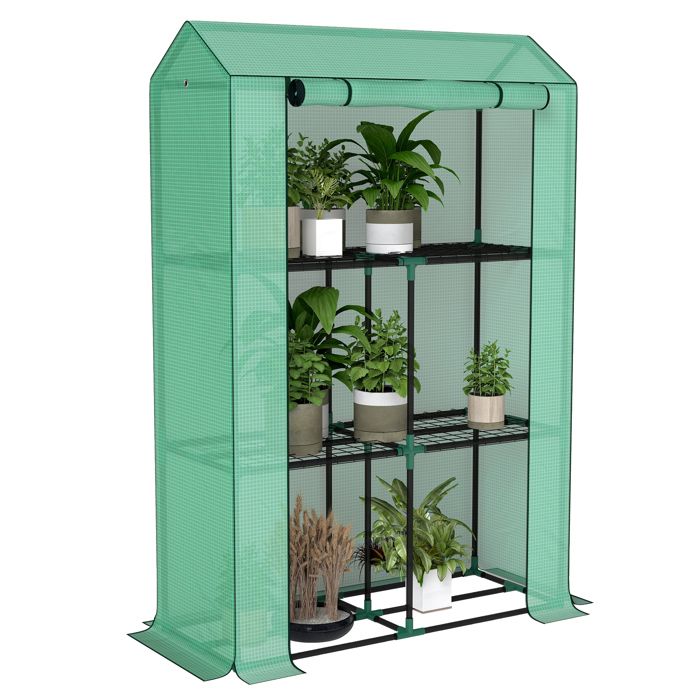 Serre de jardin dhivernage 100 x 40 x 150 cm vert bâche PE renforcée étagères 3 niveaux porte enroulable