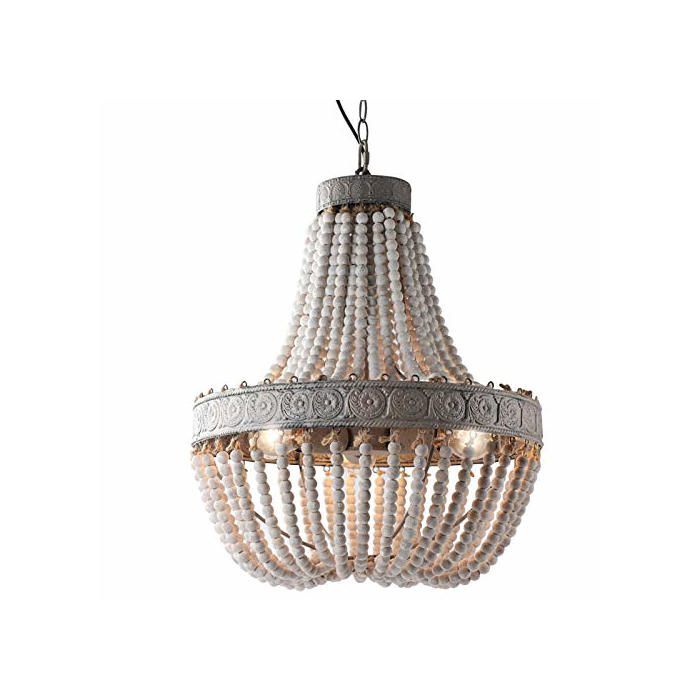 Rétro loft vintage rustique ronde en bois perles pendentif lampe E27 led suspendus lampe décor lumières moderne - Gris Rétro