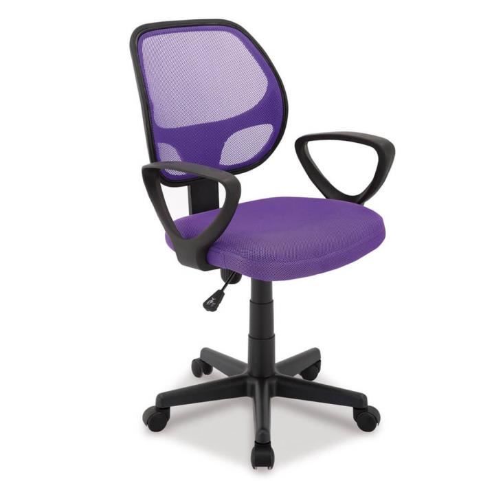 chaise de bureau ergonomique acaza - siège à roulettes avec hauteur réglable - tissu violet - avec accoudoirs