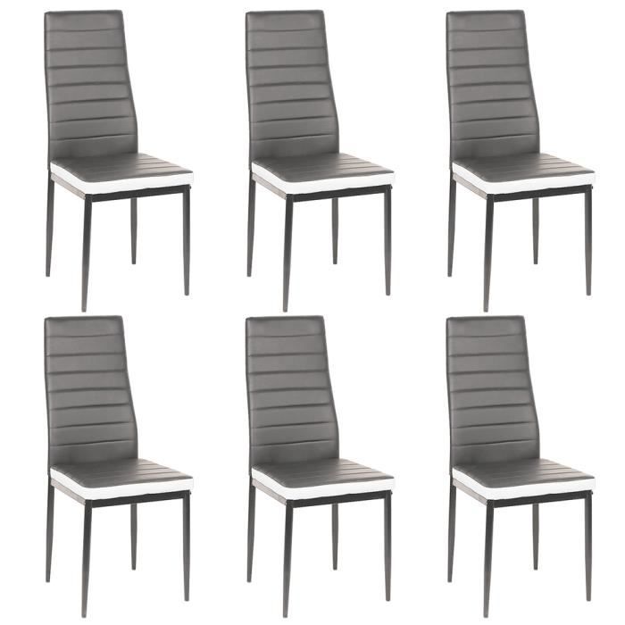 lot de 6 chaises grises en simili romane avec bandeau blanc - convient pour salon et salle à manger