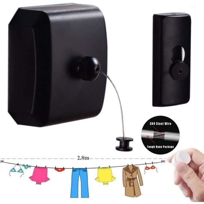 Corde à Linge Rétractable Bestice 5m - Acier Inoxydable, Fixation Murale - Intérieur/extérieur, Capacité Charge élevée