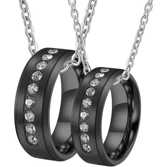 Colliers Couple Avec Pendentif Bague Fian ailles Anneau Acier