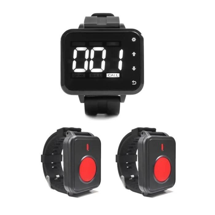 Téléavertisseur de Poignet sans Fil, Système de Bouton D'appel du Soignant de la Montre 433,92 MHz, Système de Radiomessagerie de Restaurant étanche IPX7 dans L'alerte (2 pour 1