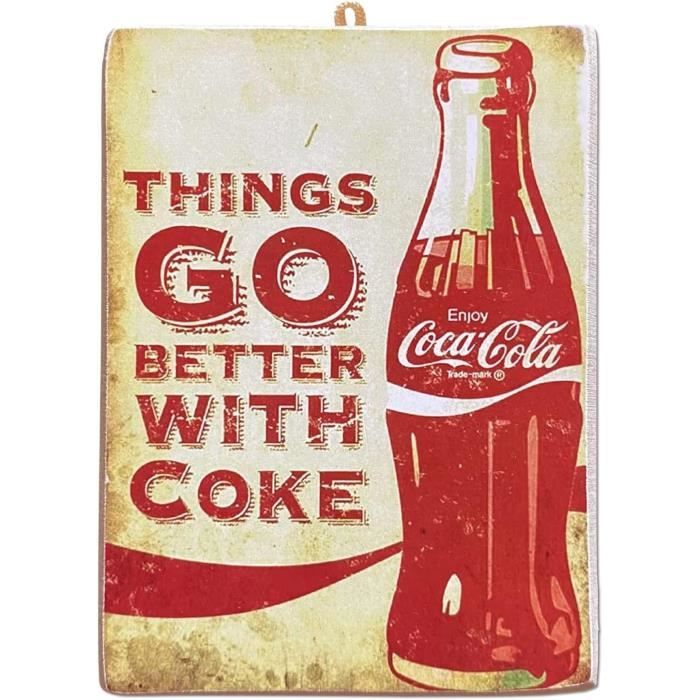Tableau Vintage Coca Cola Sur Bois - Déco Rétro Pub - 25x18 Cm - Fait Main En Italie