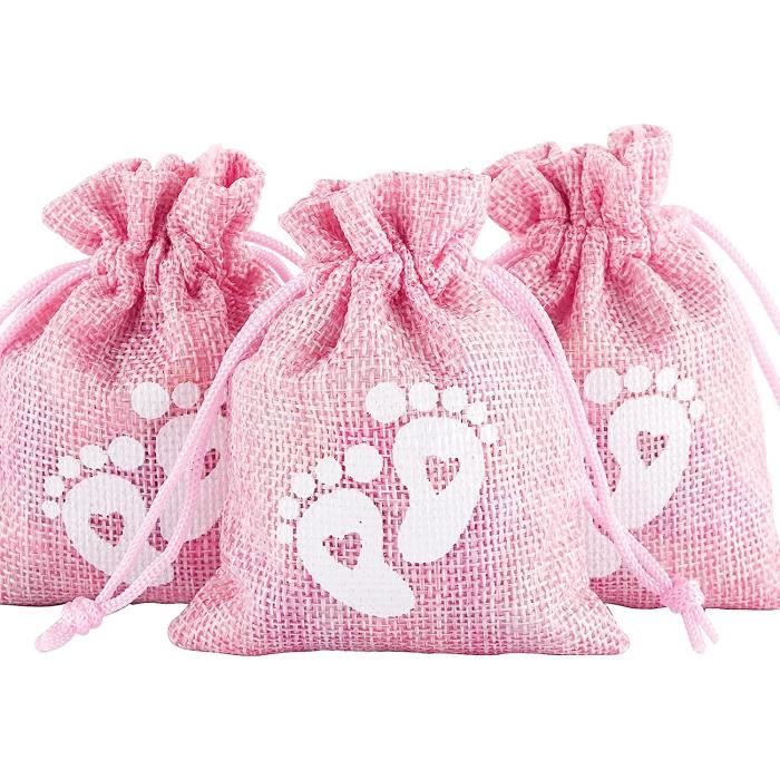 24pcs Sacs de Baptême Sachet Dragée Jute avec Cordon de Serrage Sacs de